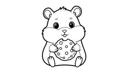 Obraz premium Cute hamster coloring page with cookie outline for kids activity