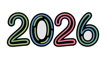 2026 Typography: A vibrant, colorful typographic representation of the year 2026, set against a pristine backdrop, perfect for forward-looking concepts.