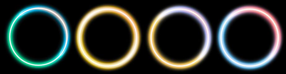 Collection of neon colorful rectangle frame glow light border rounded corners laser beam outline empty transparent background design abstract bright glow edge template effect design png