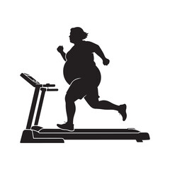 Silhouette of a Plus-Size Person Running Vigorously on an Electric Treadmill.