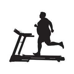 Silhouette of a Plus-Size Person Running Vigorously on an Electric Treadmill.