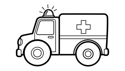 Fototapeta premium Simple black and white ambulance outline with emergency light