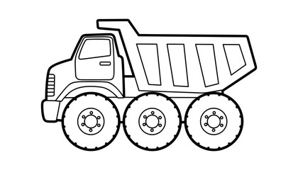 Fototapeta premium Outline of a dump truck with six wheels for kids' coloring activities