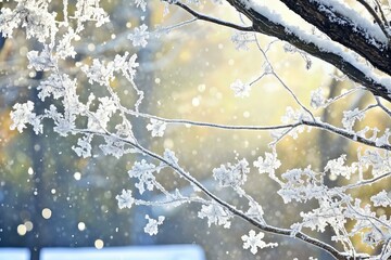 Snow-covered branches in winter light.