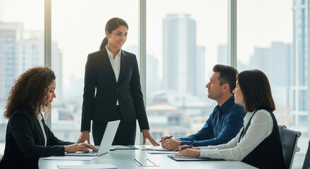 Diverse Business Team Meeting in Modern Office Setting