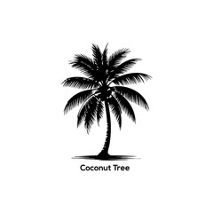 Obraz premium Coconut Tree Silhouette Vector Icon Symbol of Tropical Beach Vacation, Summer Paradise, and Exotic Island Travel