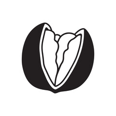 Single Pecan Nut Half Cut Open Showing the Edible Kernel Inside.