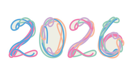 Obraz premium Vibrant Future: Colorful digit of the year 2026, painted with intertwined strokes, symbolize a dynamic vision and look forward to the future