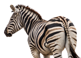 Closeup rear view of a zebra with striking black and white stripes, perfect for wildlife photography and savannathemed projects.