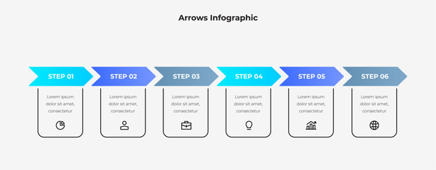 Horizontal Arrow Roadmap Infographic. Vector Business Timeline Diagram with 6 Steps for Strategy and Workflow Visualization