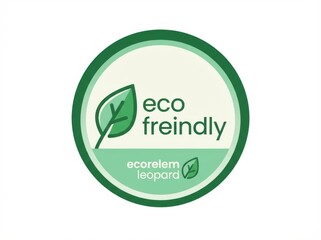 Green and white flat circular badge logo with leaf symbol for eco friendly brand identity, sustainable packaging, environmental marketing, clean minimal vector design, green product labeling

