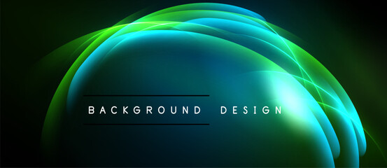 Abstract flowing shapes, vibrant blues, greens create dynamic background. Text reads background design. Smooth gradients, modern aesthetic.