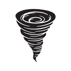 Stylized Black and White Tornado or Whirlwind Icon Showing a Powerful Rotating Funnel.