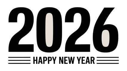 New Year 2026: A minimalist, clean design, showcasing the year 2026 accompanied by the celebratory message, embodying a fresh start.