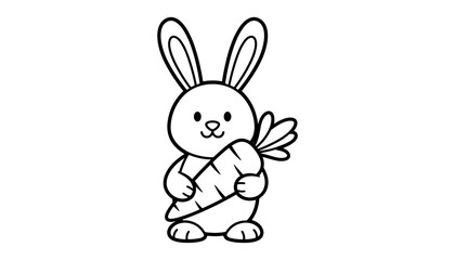 Obraz premium Cute bunny holding carrot in adorable linear art design