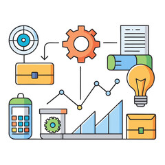 Thin line digital background with business and office elements