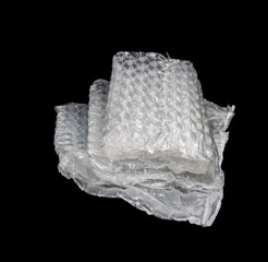 plastic translucent air packaging, protection of goods on black background