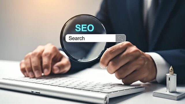 SEO Search Engine Optimization Concept - Business Person Using Keyboard.
