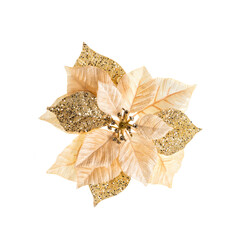 Christmas Tree flower Decoration Gold Glossy Ornament Set White Isolated