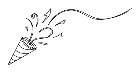 Party popper exploding with confetti and streamers, ideal for celebrations, events, and holiday promotions, conveying fun and excitement.