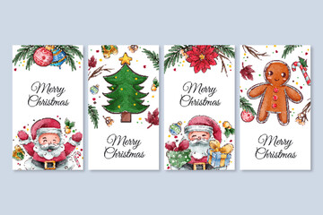 Elegant corporate holiday cards featuring Christmas trees, reindeer, birds, and ornate floral frames. Includes decorative backgrounds and generous copy space—perfect for graphic design, web layouts, s