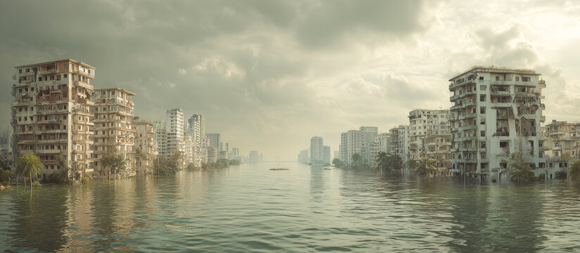 flooded in urban city - Powered by Adobe