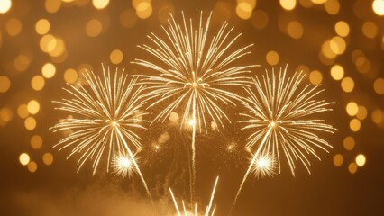 Spectacular golden fireworks display illuminates the evening