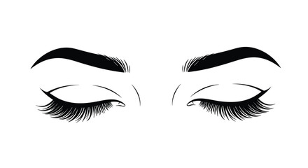 Elegant closed eyes with expertly applied eyeliner and long lashes. A beautiful and serene facial feature. Detailed illustration.