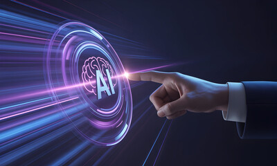 Empowering the future with AI technology human touch activating artificial intelligence interface dynamic connection