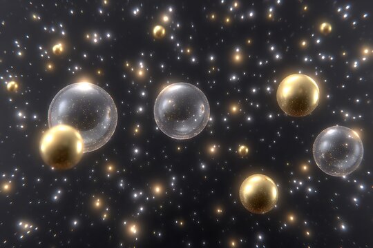 Festive 2026 wishes in gold balloons floating among bright sparkles