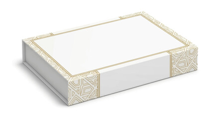 Elegant minimalist rectangular white box with intricate gold geometric accents for luxury