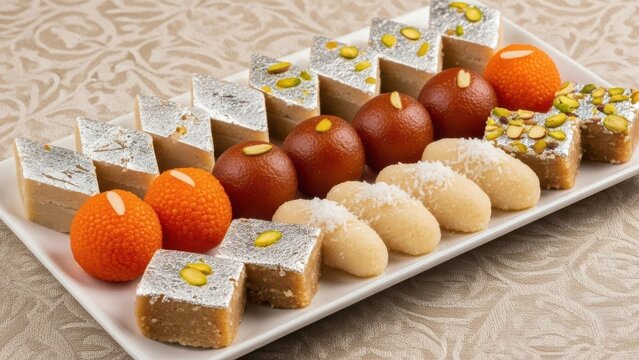 Vibrant collection of classic Indian desserts and treats