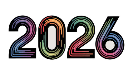2026 Typography: A vibrant display of the year 2026, creatively styled with colorful, flowing lines, evoking a sense of modernity and forward-thinking.