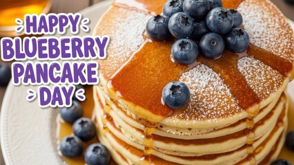Happy Blueberry Pancake Day Celebration Delicious Stack