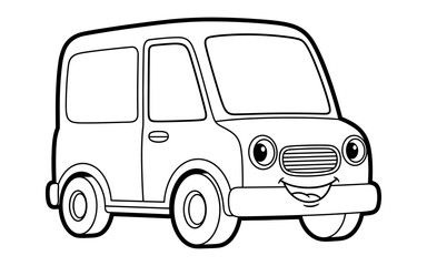 Smiling cartoon car coloring page for kids with friendly outline design