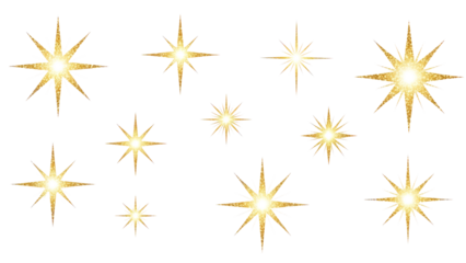 Festive golden stars sparkle against a perfect for holiday decorations and celebratory designs with a touch of elegant celestial charm on transparent background