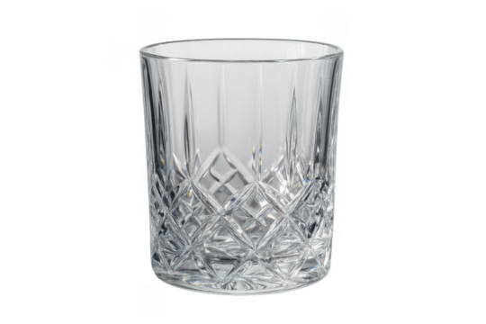 Empty crystal old fashioned tumbler glass on transparent background