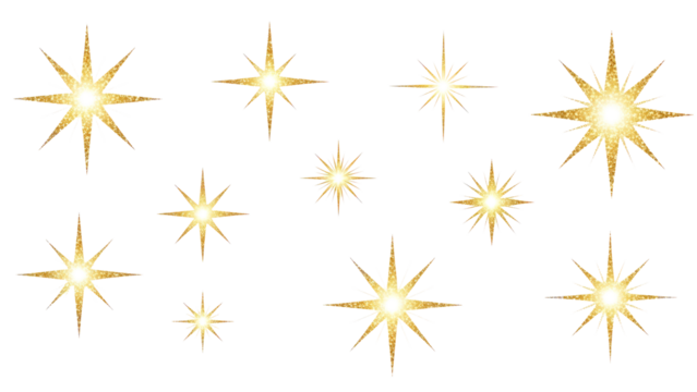 Festive golden stars sparkle against a perfect for holiday decorations and celebratory designs with a touch of elegant celestial charm on transparent background - Powered by Adobe