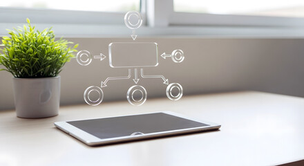 White tablet with flow chart diagram in office environment