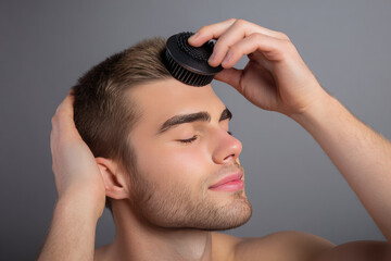Scalp massage with brush enhances hair care and relaxation, promoting healthy hair and soothing scalp for refreshing grooming experience
