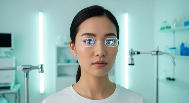 Young asian woman wearing advanced smart contact lenses