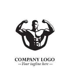 Man With Muscle Logo Symbol in Black on White Background for Strong Bold Fitness Branding Design Art