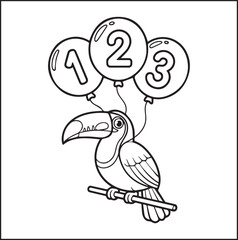 Naklejka premium Cute adorable toucan coloring page for kids, tropical bird black line art vector illustration doodle