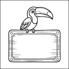 Naklejka premium Cute adorable toucan coloring page for kids, tropical bird black line art vector illustration doodle