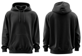 black hoodie mock up front and back view isolated on transparent background