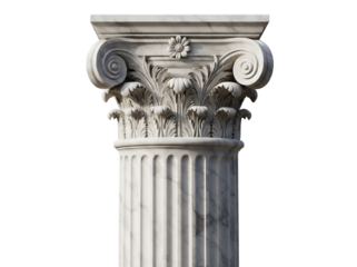 Ornate Corinthian column capital isolated PNG, architectural element with acanthus leaves and volutes on transparent background, classical design