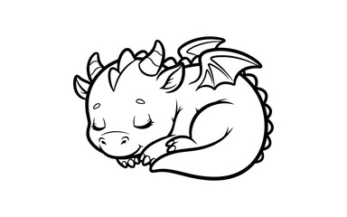 Obraz premium Adorable sleeping dragon in black and white for kids' art and designs