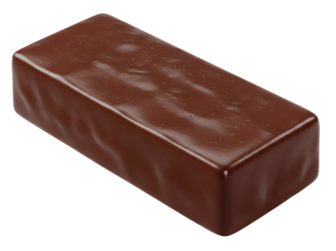 Rectangular chocolate candy isolated PNG, glossy brown sweet treat for confectionery designs on transparent background