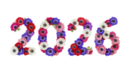 Floral 2026 New Year Anemone Flowers Forming the Year Number
