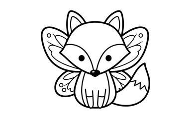 Cute fox with butterfly wings in cartoon style for coloring books